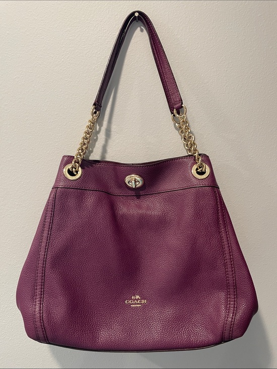 Coach Handbags - Coach Turnlock Edie Purse Pebbled Leather Shoulder Bag in Plum w/ Gold Hardware